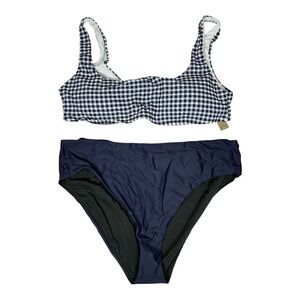 J Crew Womens Checkered Bikini Set Swimwear 3X Plus Size Navy NWT